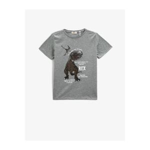 Koton Dinosaur Print T-Shirt with Short Sleeves, Crew Neck