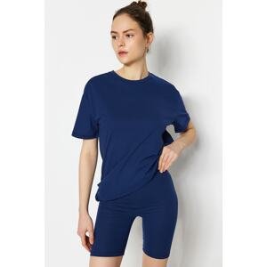 Trendyol Navy Blue 100% Cotton T-shirt-Biker/Short Leggings Knitted Pajama Set