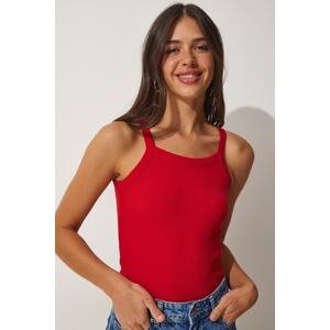 Happiness İstanbul Women's Red Corduroy Crop Halterneck Knitted Singlets