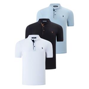 TRIPLE SET T8560 DEWBERRY MENS T-SHIRT-BLACK-WHITE-LIGHT BLUE