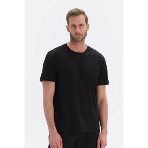 Dagi Black Crew Neck Interlock Cotton Short Sleeved T-Shirt.