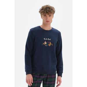 Dagi Navy Blue Long Sleeve Crewneck Printed T-Shirt.