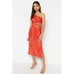 Trendyol Red Fitted Midi Woven Waist Detail Woven Dress