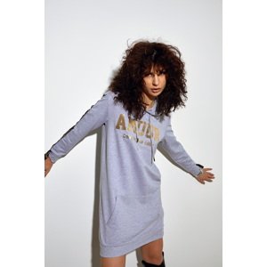 Women's tunic with hood and kangaroo pocket in light gray color