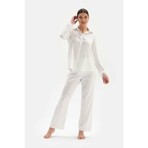 Dagi White Fitted Bride Satin Pajamas Set