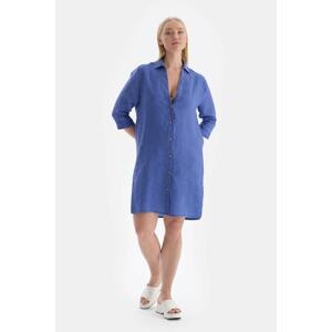 Dagi Blue Linen Long Shirt