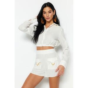 Trendyol White 100% Cotton Shorts With Woven Accessories &; Bermuda