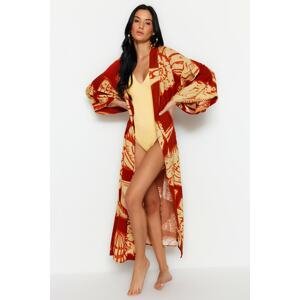 Trendyol Underwater Patterned Belted Maxi-Weave 100% Cotton Kimono & Caftan