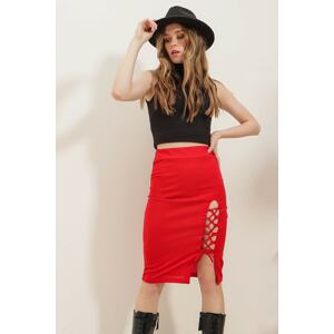 Trend Alaçatı Stili Skirt - Rot - Midi