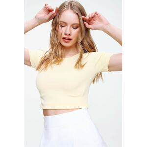 Trend Alaçatı Stili Women's Yellow Corded Crop-Fit Blouse P00003