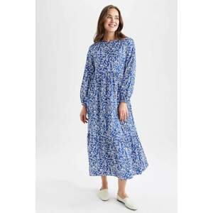 DEFACTO Crew Neck Floral Poplin Long Sleeve Maxi Dress