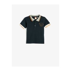 Koton Polo-Neck T-Shirt Short Sleeved Stripe Embroidered Detailed Cotton