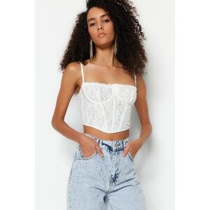 Trendyol Ecru Crop Lined Corset Detailed Lace Bustier with Anchors