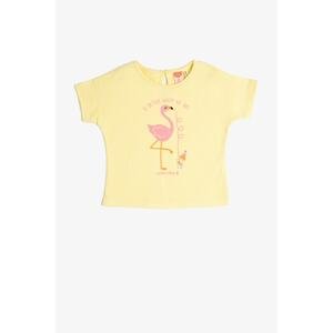 Koton Short Sleeve T-Shirt, Round Neck Flamingo Printed Cotton