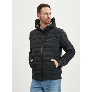 Black Mens Quilted Jacket Guess Stretch Biker - Men