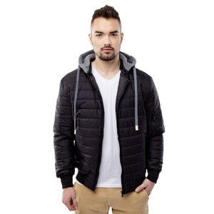 Men's Quilted Hooded Jacket GLANO - Black