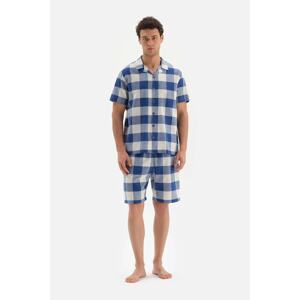 Dagi Navy Blue Shirt Collar Plaid Woven Pajama Set