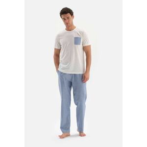 Dagi White Bi-collar Pajamas Set with Pocket and Garnish