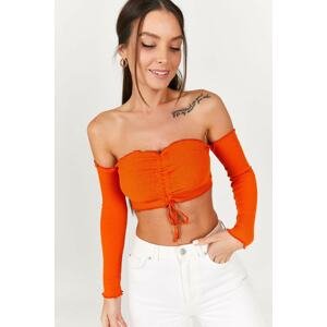 armonika Women's Orange Long Sleeve Bustier with Shims at the Front
