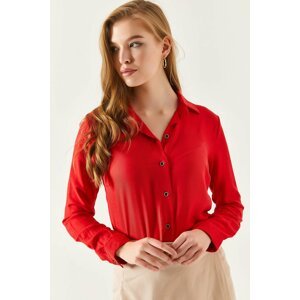 armonika Women's Red Long Sleeve Plain Shirt