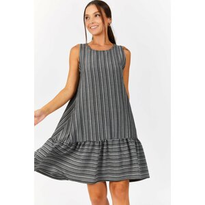 armonika Women's Black Sleeveless Skirt Ruffle Patterned Dress