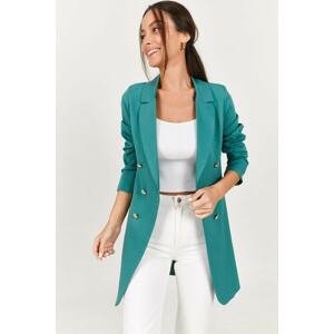 armonika Women's Turquoise Buttoned Long Jacket