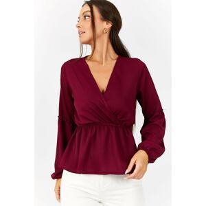 armonika Women's Purple Double Breasted Blouse With Elastic Sleeves And Waist