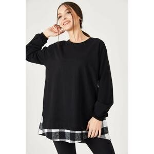 armonika Women's Black Back Plaid Pattern Sweatshirt