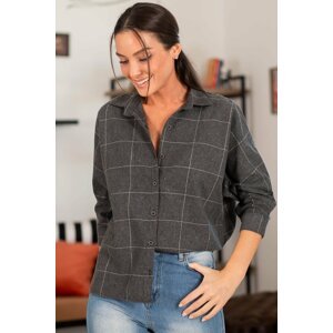 armonika Women's Smoked Square Pattern Loose Shirt