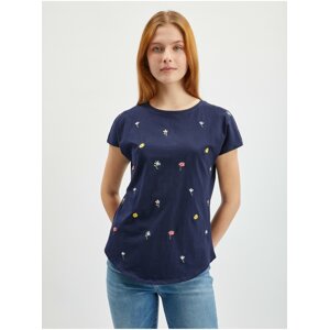Dark blue women's floral T-shirt ORSAY