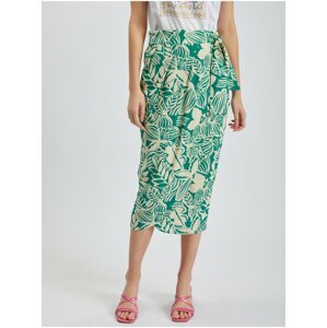 Cream-green women's patterned midi wrap skirt with linen ORSAY