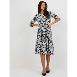 Black and white floral midi dress with frills