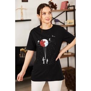 armonika Women's Black Saturn Printed T-Shirt