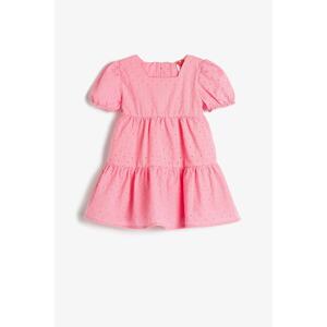 Koton Baby Girl Embroidered Balloon Sleeves Square Collar Scalloped Dress 3smg80029aw