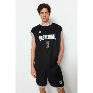 Trendyol Black Men's Oversize/Wide Cut Basketball Printed Technical Fabric T-Shirt - Singlet