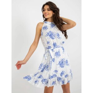 White linen floral dress with a belt