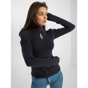 Navy blue fitted turtleneck with puffed sleeves