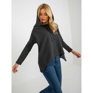 Dark grey asymmetrical blouse with pockets and hood