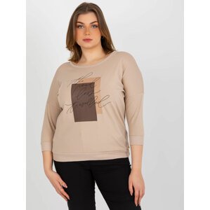 Lady's beige blouse with a round neckline size plus