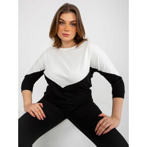 Ecru and black basic blouse with round neckline plus size