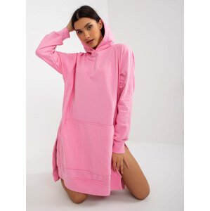 Pink basic oversize sweatshirt dress with pocket