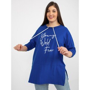 Dark blue long plus size blouse with inscriptions