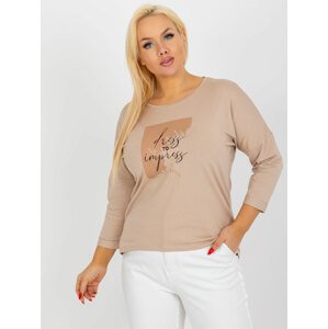 Beige T-shirt plus sizes with print and inscription