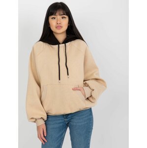 Beige-black basic hoodie with a loose cut