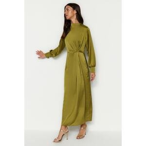 Trendyol Khaki Evening Dress In Satin With Pleated Waist