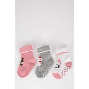 DEFACTO Baby Girl Christmas Themed 3 Pack Cotton Long Socks