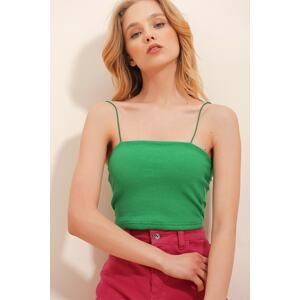 Trend Alaçatı Stili Women's Green Strapless Corduroy Knitted Crop Blouse