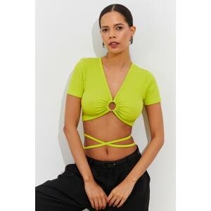 Cool & Sexy Women's Green Circle Crop Blouse