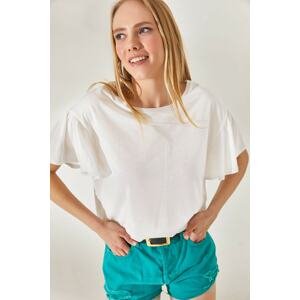 Olalook Women's White Ruffled Armpit-Piece Cotton T-Shirt