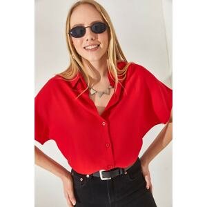 Olalook Women's Red Bat Oversized Linen Shirt